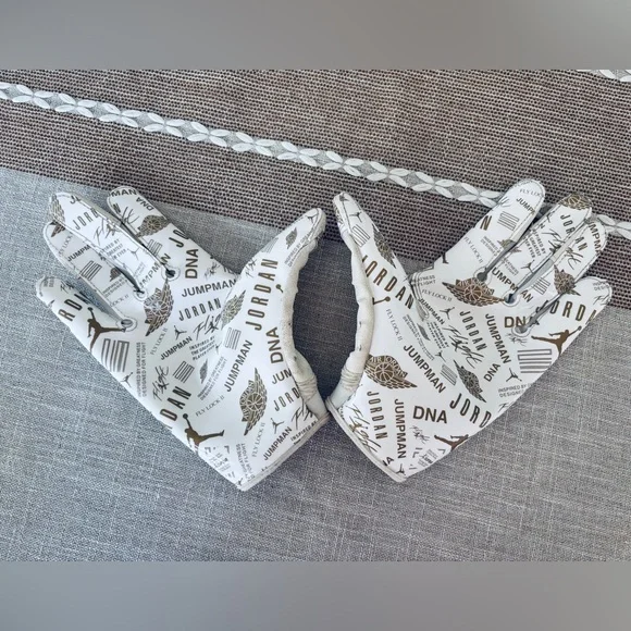 Jordan White and Metallic Gold Football Gloves - Picture 4 of 5